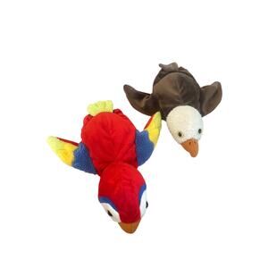 Set 2 Vintage 1990s Dream USA Plush Stuffed Puppets Bald Eagle Parrot